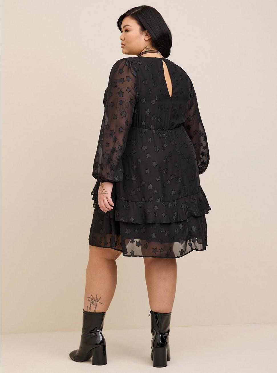 Mini Clip Star Surplice Ruffle Mini Dress, BLACK SILVER, alternate