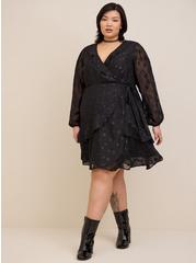 Mini Clip Star Surplice Ruffle Mini Dress, BLACK SILVER, hi-res