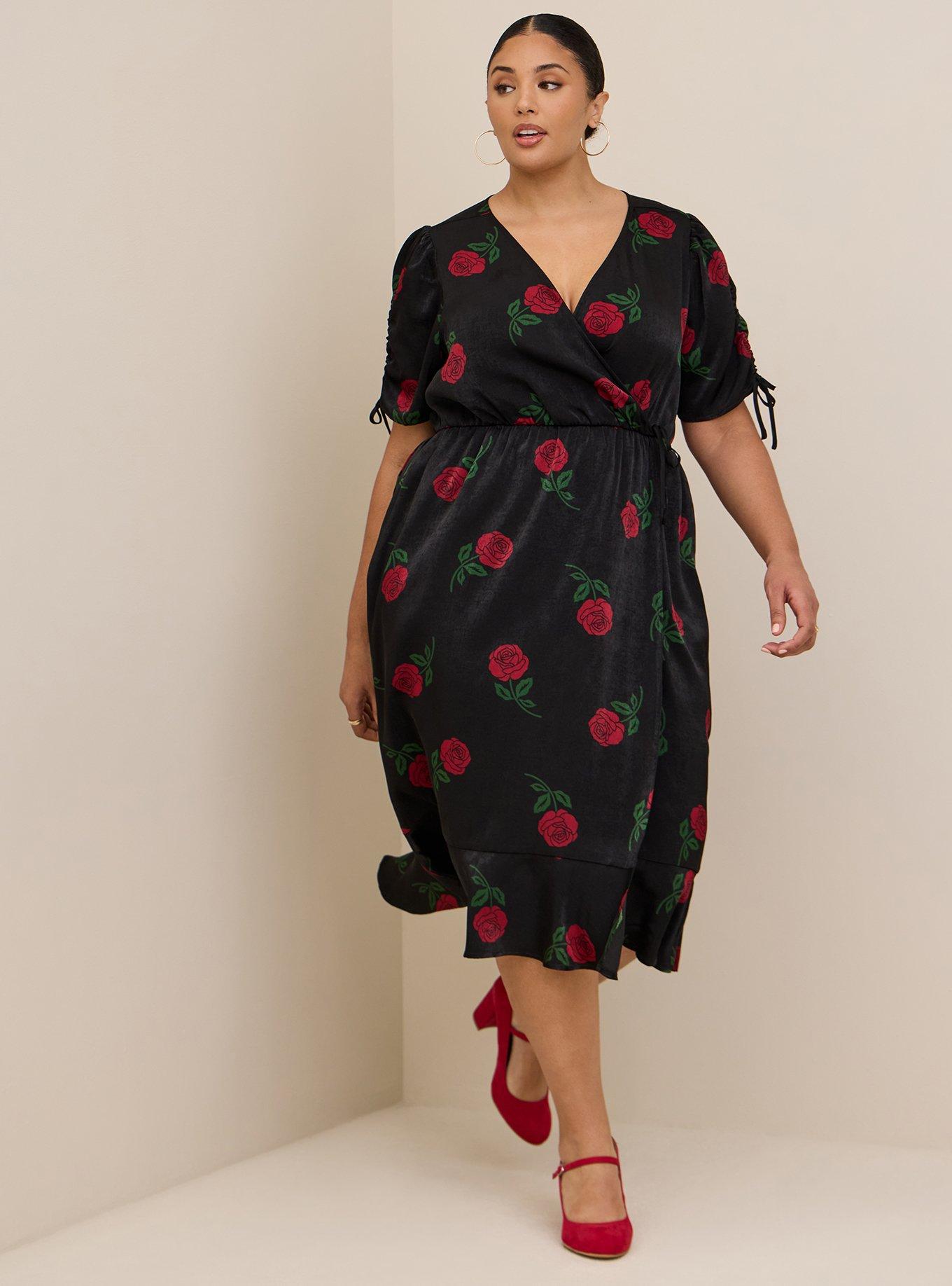 Plus Wrap Floral Midi Dress