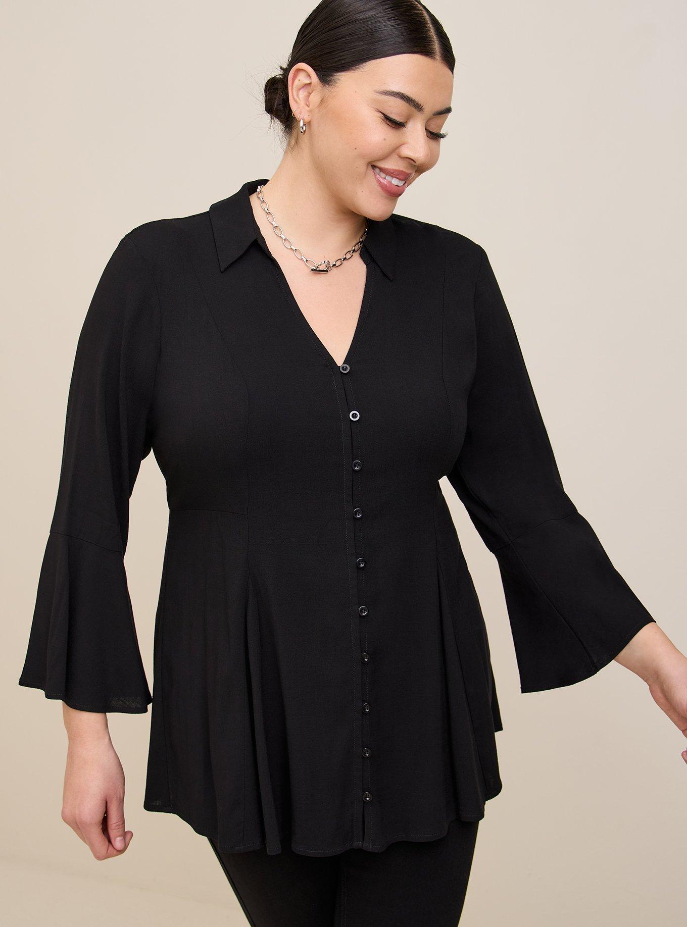 Fit And Flare Rayon Slub Button-Front Top