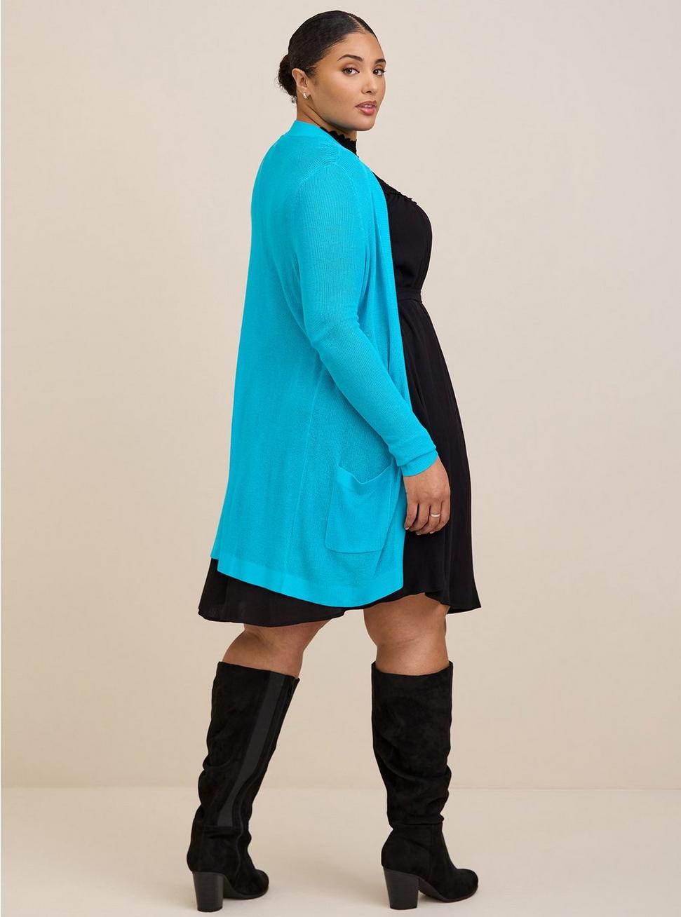 Cardigan Open Front Sweater, TEAL, alternate