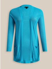 Cardigan Open Front Sweater, TEAL, hi-res