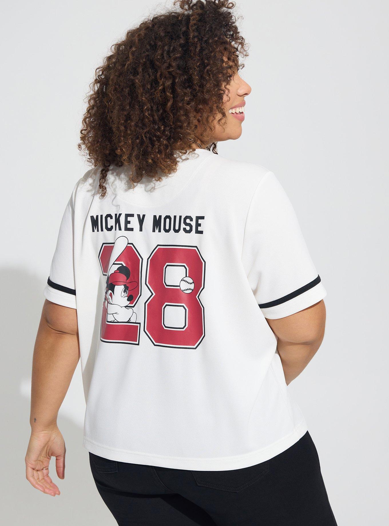 Disney Women's Mickey Mouse Baseball Jersey Shirt White Button Down