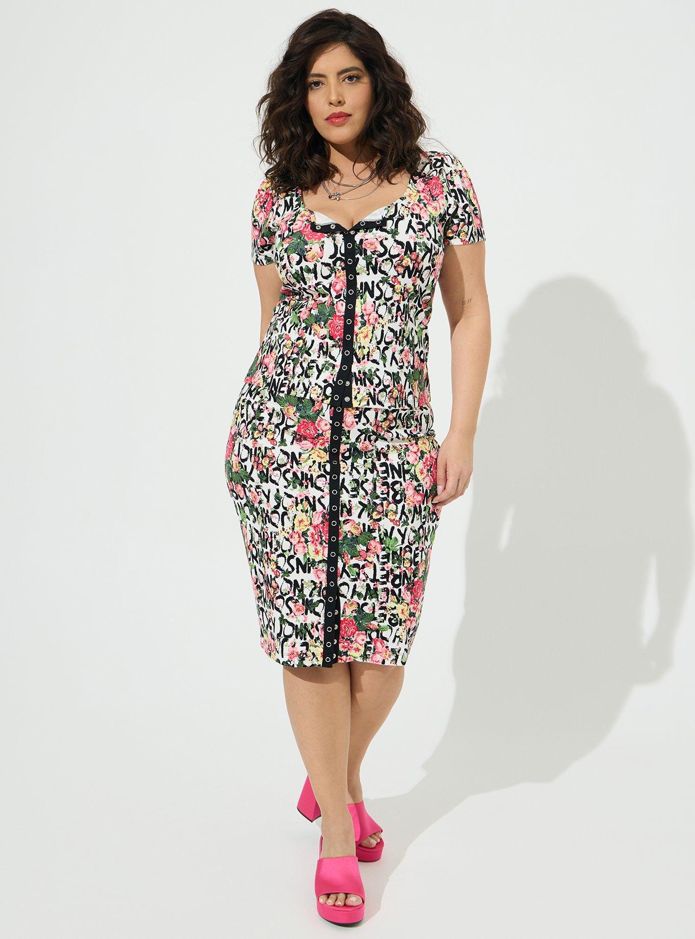 Plus Size Betsey Johnson Light Weight Ponte Snap Front Pencil