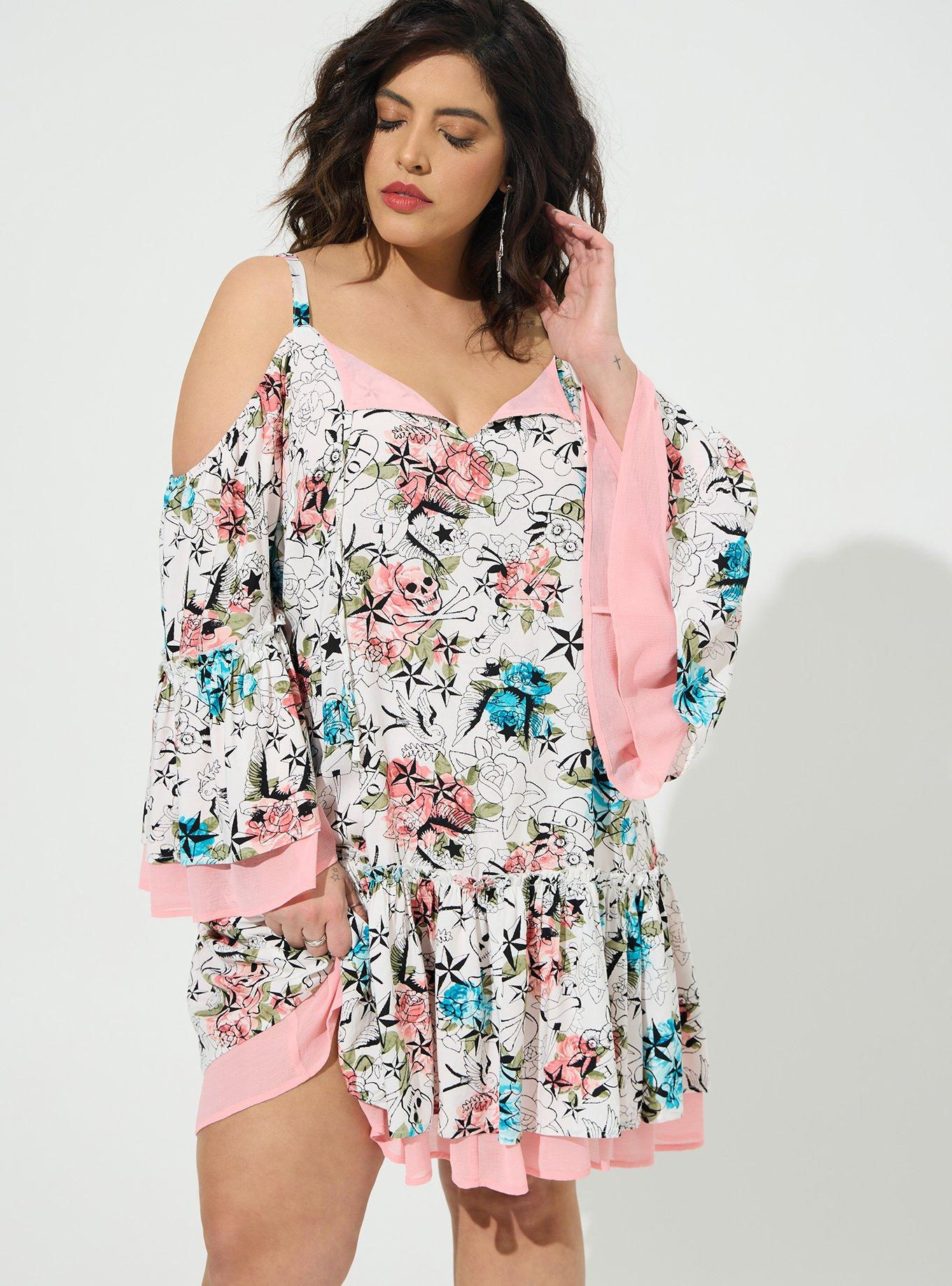 Plus Size - Betsey Johnson Mini Challis Cold Shoulder Dress - Torrid