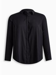 Lizzie Satin Button-Up Tunic Shirt, DEEP BLACK, hi-res