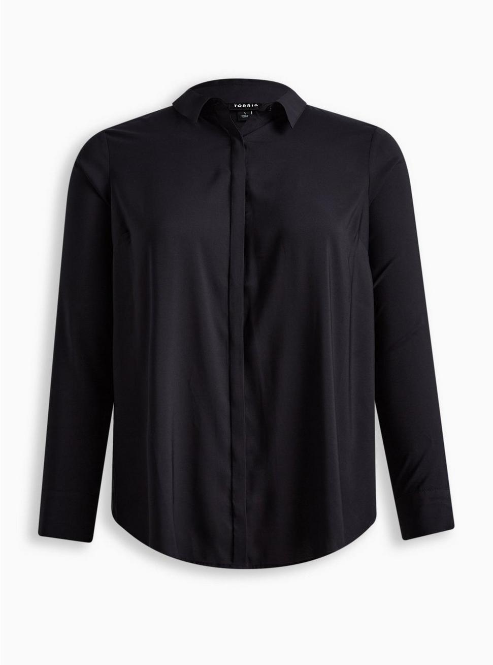 Lizzie Satin Button-Up Tunic Shirt, DEEP BLACK, hi-res