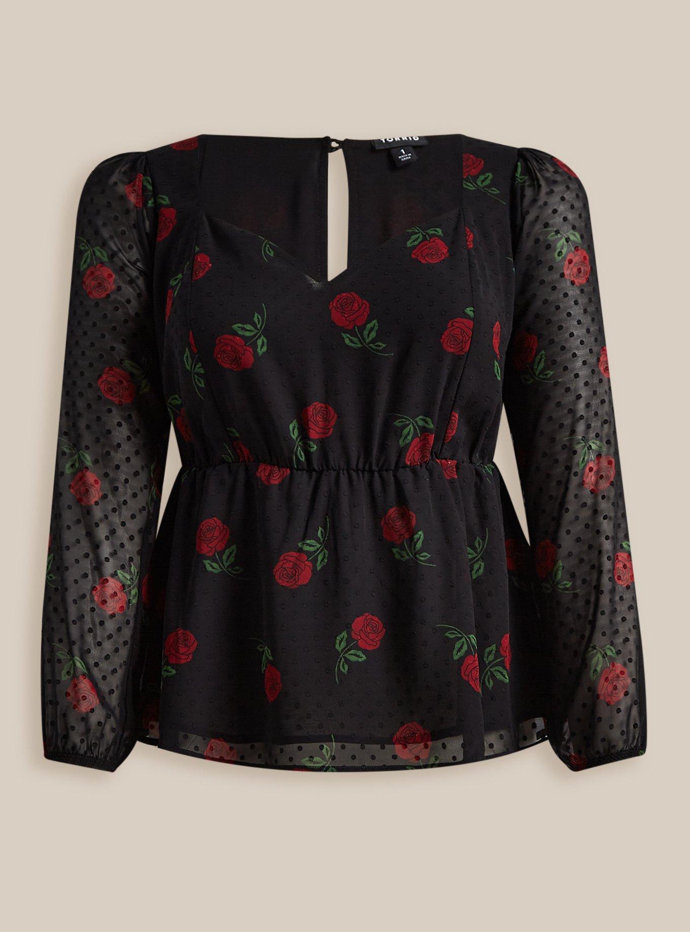 Plus Size Peplum Chiffon Clip Dot Puff Sleeve Top Torrid