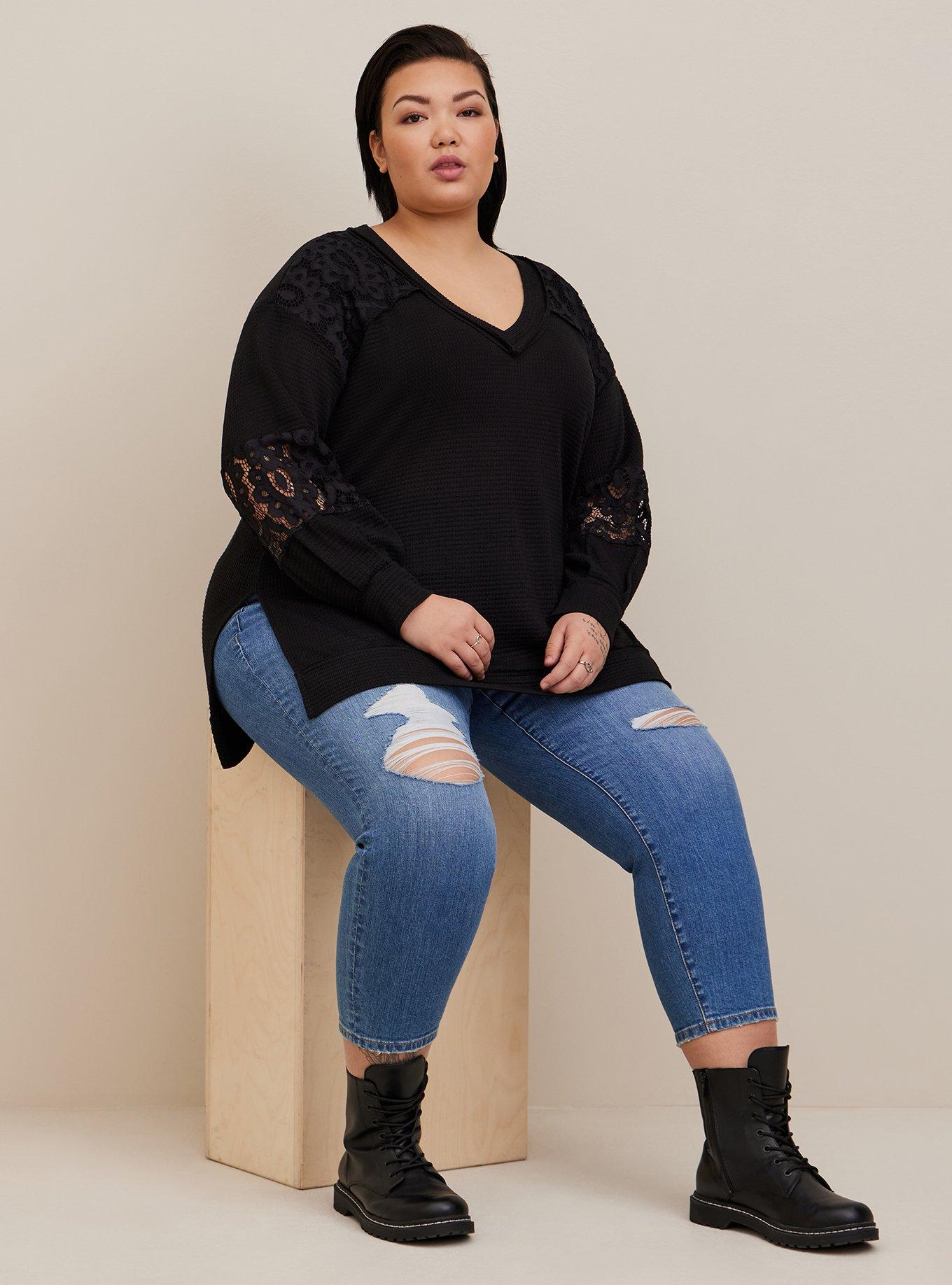 Plus Size - Jeggings - Black Wash with Lace Inset - Torrid