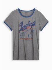 Plus Size Lucky Classic Fit Cotton Crew Neck Ringer Tee, HEATHER GREY, hi-res