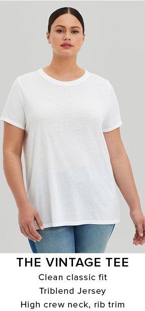 The Vintage Tee Clean Classic Fit. Triblend Jersey, High Crew Neck, Rib trim