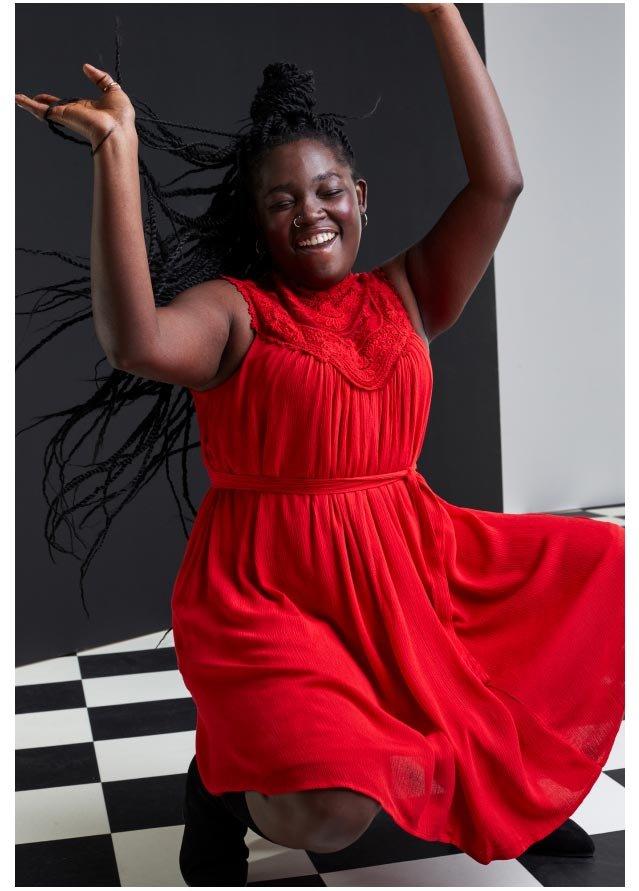 What do you do at Torrid, and how does your job help impact customers? As a key holder, I am basically the middle person between management and the sales associates. My job is life changing because I have to be well-versed in knowing the systems and operations while still providing customer service. So if customers need anything or have any inquiries about how things are ran in the store, they will come to me. What do you love most about working for Torrid? I love working at Torrid because of the overall message of body positivity and inclusion. While working for Torrid you come across so many people and their different stories. Depending on the conversation with the customer, it either inspires you or gives you the opportunity to uplift the individual, which is honestly the best part of working there. The discount is just a plus. Can you share what it’s like working in the store with the customers? Omg the fitting room is where the party is really at! I don’t have a specific time that I can share because it’s always a great time back there. Customers go in with their items and they come out, model what they have on, walk our runway, we hype them up, they admire themselves in the mirror—it’s a partyyyy! Why is finding the perfect fit so important? A wise person once said, “When you look good, you feel good!” So it’s important to find the right fit for your body because it builds confidence. And once you have that confidence, you move differently, you have more pep in your step, your head is held higher, and you just have a glow that radiates for miles.What does being unstoppable mean to you? Being unstoppable to me, means being unapologetically you in all spaces. When you know yourself and you know your worth, no matter the setting, nobody can take anything away from you. They may try and take your crown, but it sits firmly on your head ‘cause you own it.