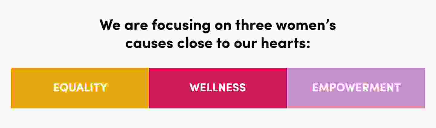We are focusing on three women's causes close to our hearts: Equality Wellness Empowerment