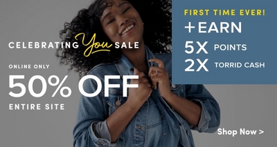 Promotional banner with text reading 'Up to 50% off Sitewide' in bold, white font on a solid black background. The words 'excludes clearance' are in smaller text below.