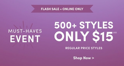 Online-only flash sale advertisement offering 50% off regular prices for Torrid VIP and Torrid Loyalist members. The ad encourages users to sign in and shop, with a button labeled 'Sign In & Shop.' It also mentions earning 2x points for purchases made in-store or online. The background is pink with the word 'VIP' repeated in a pattern.