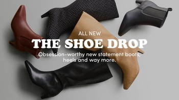 Flat lay of four pairs of tan and brown Torrid brand sandals on a gray background. Text reads Final Touch. Fresh In Sandals. Shop Now.