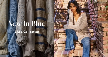 Just Dropped! New In Blue collection featuring long plaid jackets. Shop Collection