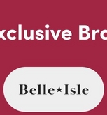 A square banner with a deep pink to burgundy gradient background. At the top, large white text reads 'scover O' (partially visible, likely part of 'Discover Our' or similar phrase that extends beyond the frame). Below in the center, a white rounded rectangular pill-shaped button or badge contains black text that reads 'Belle*Isle' with an asterisk between the two words, displayed in an elegant serif font.