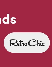 A square banner with a deep pink to burgundy gradient background. At the top, large white text reads 'nds' (partially visible, likely part of 'Brands' that extends beyond the frame). Below in the center, a white rounded rectangular pill-shaped button or badge contains black text that reads 'Retro Chic' in a stylized handwritten script font.