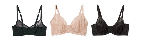 'Product lineup showing three wireless bras on white background displayed front view. Left: black sheer mesh bra with underwire-free design and adjustable straps. Center: light beige lace bra with wireless cups, scalloped lace trim throughout, and adjustable straps. Right: black lace bra with underwire-free design, scalloped lace trim along top edge, and adjustable straps.'