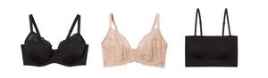 'Product lineup showing three underwire bras on white background displayed front view. Left: light pink bra with smooth molded cups and adjustable straps. Center: black bra with smooth molded cups and adjustable straps. Right: light beige or nude bra with smooth molded cups and adjustable straps.'
