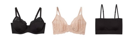 'Product lineup showing three underwire bras on white background displayed front view. Left: light pink bra with smooth molded cups and adjustable straps. Center: black bra with smooth molded cups and adjustable straps. Right: light beige or nude bra with smooth molded cups and adjustable straps.'