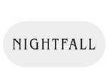 'A white banner featuring a light gray rounded pill-shaped badge containing the dark serif text Nightfall. A red circle in the upper right corner of the badge contains the white text New!'