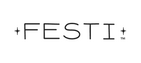 'A white banner featuring a light gray rounded pill-shaped badge on the right side containing the dark text plus FESTI plus with small four-pointed star decorations flanking the name and a trademark symbol.'