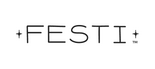 'A white banner featuring a light gray rounded pill-shaped badge on the right side containing the dark text plus FESTI plus with small four-pointed star decorations flanking the name and a trademark symbol.'