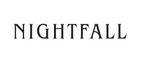 'A white banner featuring a light gray rounded pill-shaped badge containing the dark serif text Nightfall. A red circle in the upper right corner of the badge contains the white text New!'
