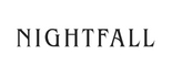 'A white banner featuring a light gray rounded pill-shaped badge containing the dark serif text Nightfall.'