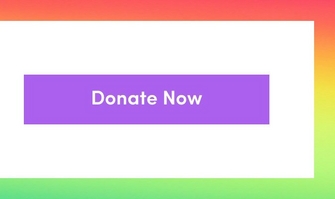A banner with a white center and rainbow gradient border along all edges. The center contains a purple rectangular button with white text reading 'Donate Now'.
