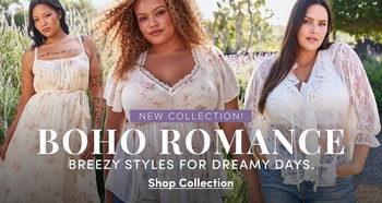 Boho Romance collection promotional image featuring boho-inspired outfits, soft florals, and layered styling for women, linked to the Boho Romance featured edit.
