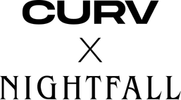 black text reading 'CURV X NIGHTFALL' in a bold mixed serif and sans-serif font, with 'CURV' in a rounded sans-serif, 'X' as a separator, and 'NIGHTFALL' in a high-contrast serif font.