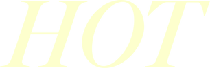 Large cream-colored italic serif text reading 'HOT' on a solid black background.