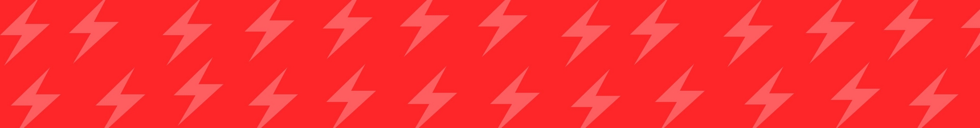 Wide banner background featuring a repeating pattern of pink lightning bolt icons arranged in diagonal rows across a solid red background, with no text present.