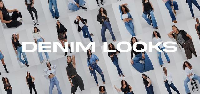 Models wearing denim looks. Text reads: “New! The Denim Lookbook.”