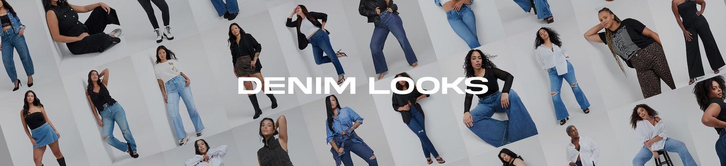 Models wearing denim looks. Text reads: “New! The Denim Lookbook.”