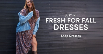 Promotional banner for Fresh for Fall Dresses.