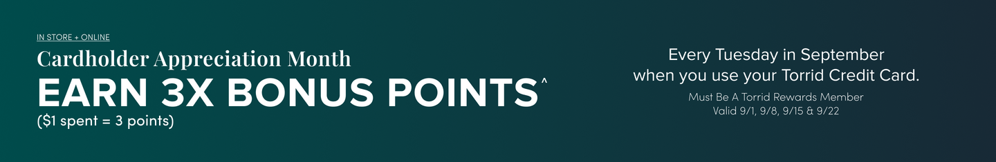 A wide promotional banner with a colorful background featuring blurred abstract shapes in red, pink, and green. Small white text at the top reads 'ONLINE + IN STORE.' A teal rectangular badge reads 'Valid 7/2 - 7/6' in white text. Large bold white text reads 'EXTRA 25% OFF***' followed by smaller white text reading 'When You Open And Use The Torrid Credit Card On Your First Purchase.'