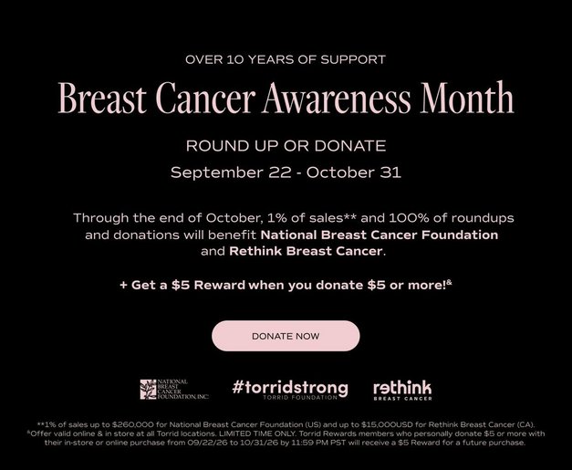 Torrid Foundation. Breast Cancer Awareness. Donate Now.