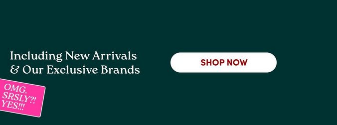 A vertical promotional panel on a dark forest green background. White text at the top reads ‘Online Only’ above ‘The 50-60-70 Sale!’. Below, an illustrated dark red gift box has a green ribbon bow and a gold star at its upper right. White text across the box reads ‘70% OFF clearance*’, with underlined text below reading ‘shop now’. A pink tag at the lower right reads ‘OMG. SRSLY?! YES!!!’.