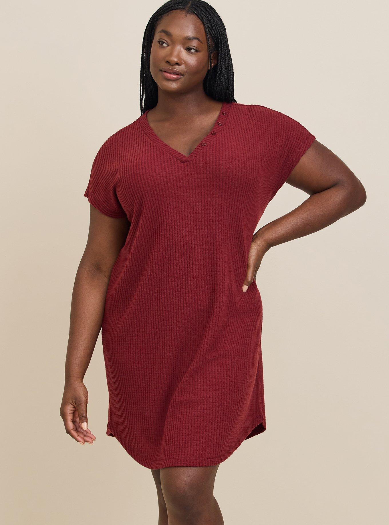 Plus Size Super Soft Plush Waffle Henley Lounge Gown Torrid