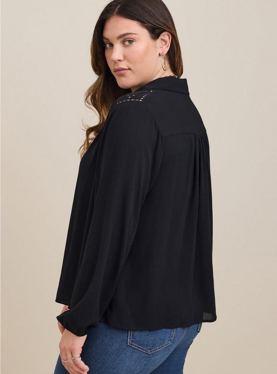 Madison Washable Gauze Embroidered Long Sleeve Shirt , DEEP BLACK, alternate