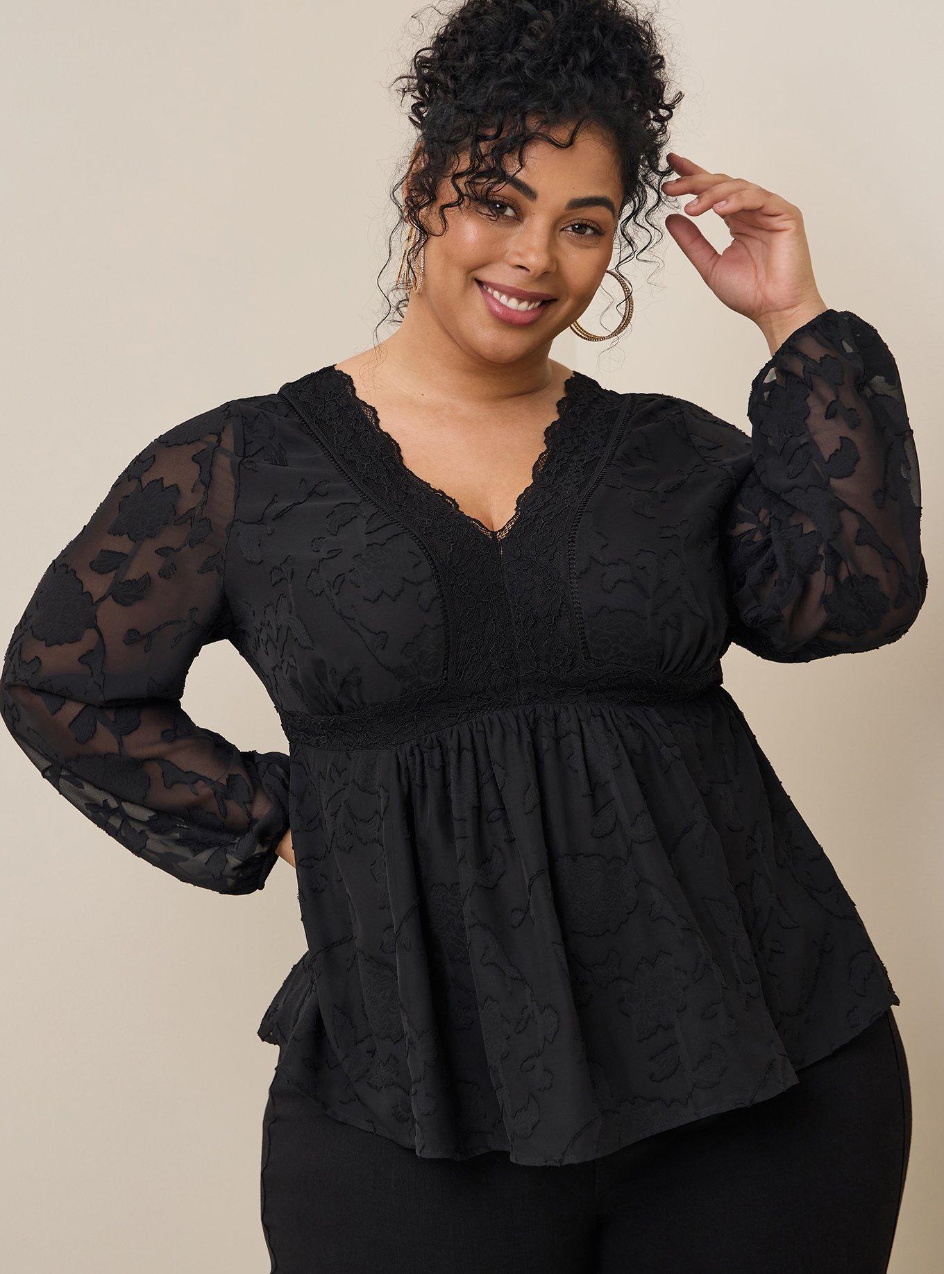 Plus Size - Black Lace Button-Up Babydoll Top - Torrid