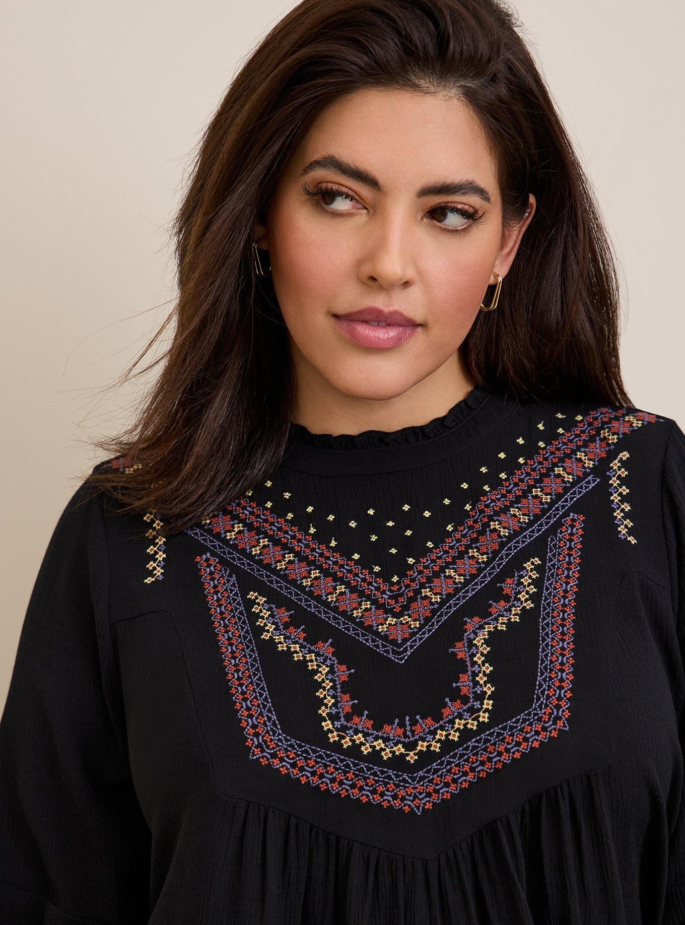 Plus Size - Crinkle Gauze Embroidered Top - Torrid