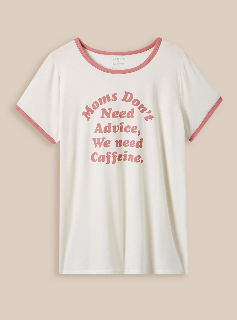 Mom Needs Caffeine Classic Fit Cotton Crew Neck Ringer Tee, PRISTINE, hi-res