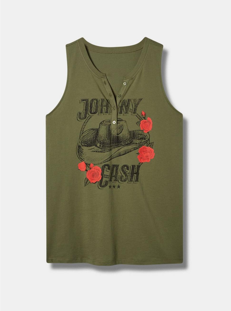 Johnny Cash Classic Fit Cotton Henley Tank, DUSTY OLIVE, hi-res