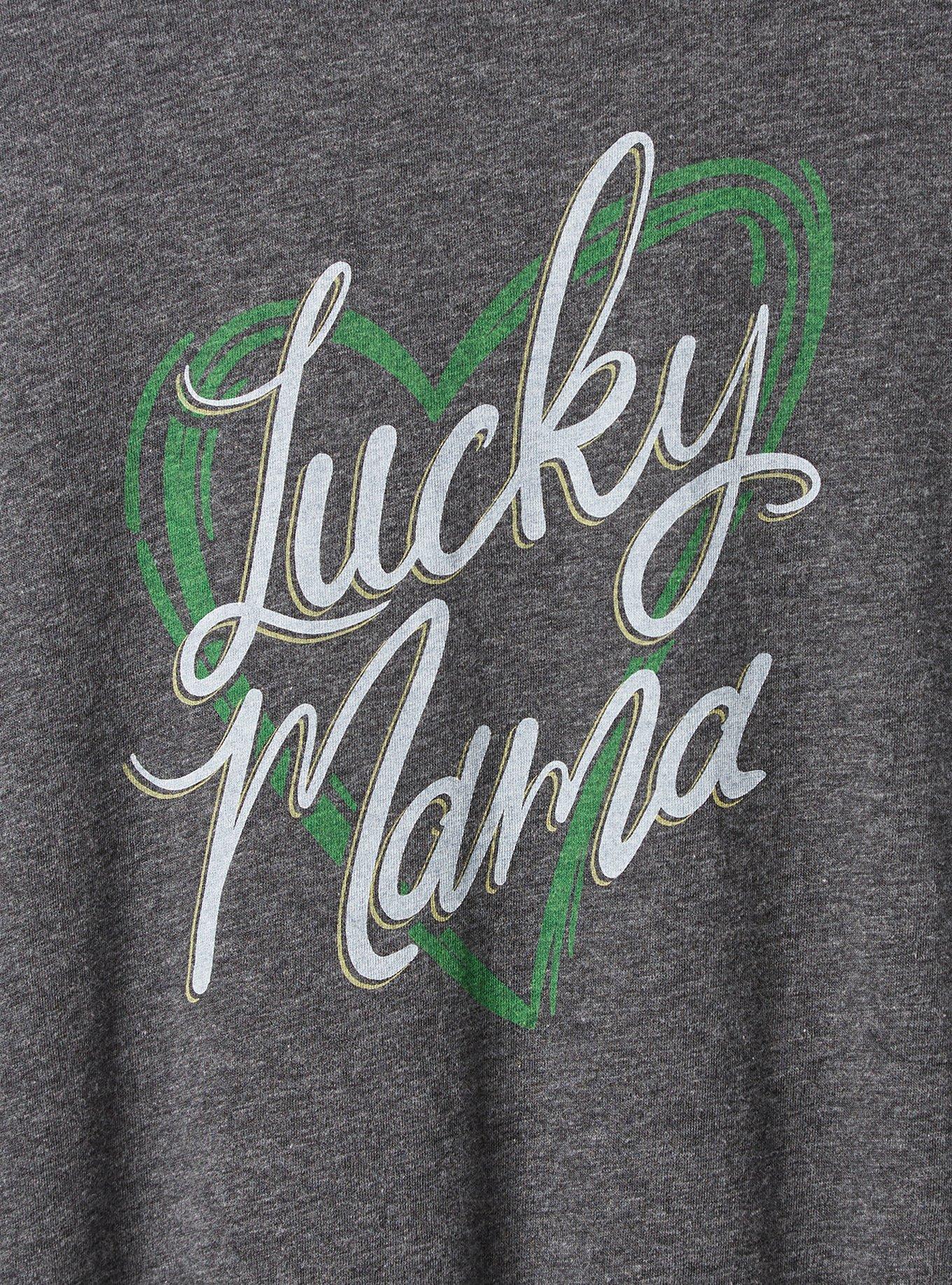 Plus Size Lucky Mama Vintage Crew Neck Tee, GREY, alternate