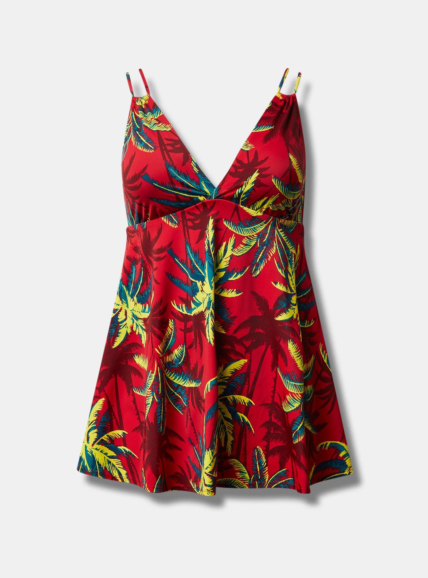 Retro Wireless Plunge Skirted One Piece Swimsuit, TROPICAL SHADOWS, hi-res